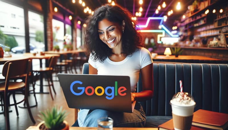 Mujer profesional optimizando sus servicios en Google