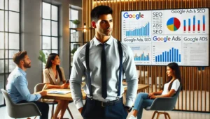 Abogado usando Google Ads. Google Ads vs. SEO ¿Qué estrategia funciona mejor para negocios locales