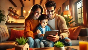 Familia buscando en internet productos para su hijo. Segmentación por audiencia en Google Ads